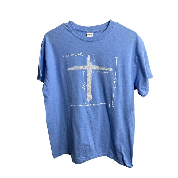 Gildan Other - Gildan Mens Blueprint Of The Church Bridgeport Camp 2019 Cross T-Shirt Blue M